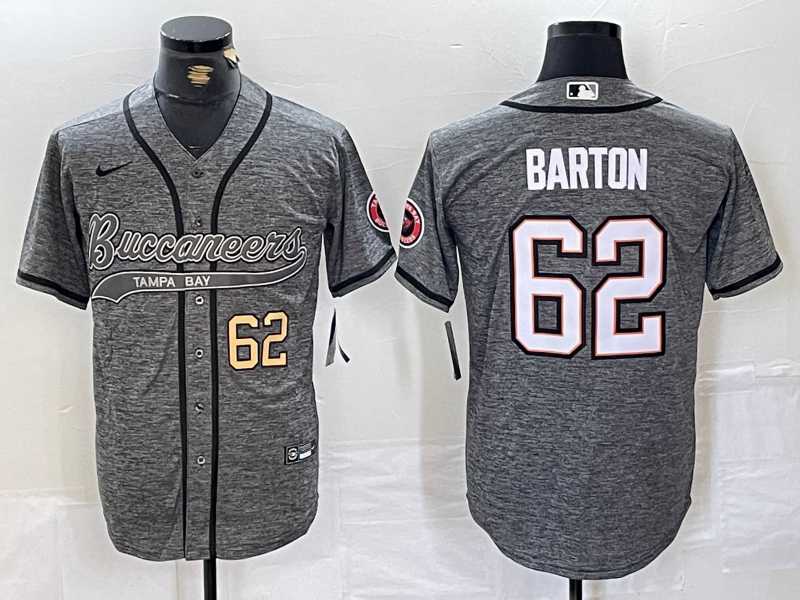 Men%27s Tampa Bay Buccaneers #62 Graham Barton Grey Gridiron With Patch Cool Base Stitched Baseball Jerseys